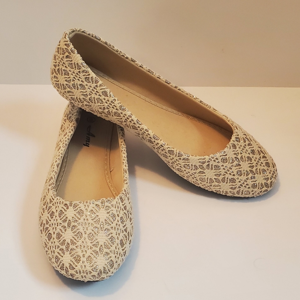 Beige Sparkle Lace Flats
